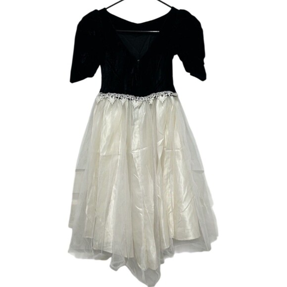 Alfred Angelo Young Girls VTG USA Holiday Dress Black Velvet Satiny Cream Formal - Picture 1 of 12